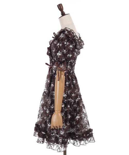 axes femme POETIQUE(アクシーズファムポエティック)の「フラワーレースギャザーワンピース(ワンピース・レディース・キナリ/ブラウン/グリーン・MEDIUM)」の5枚目の写真