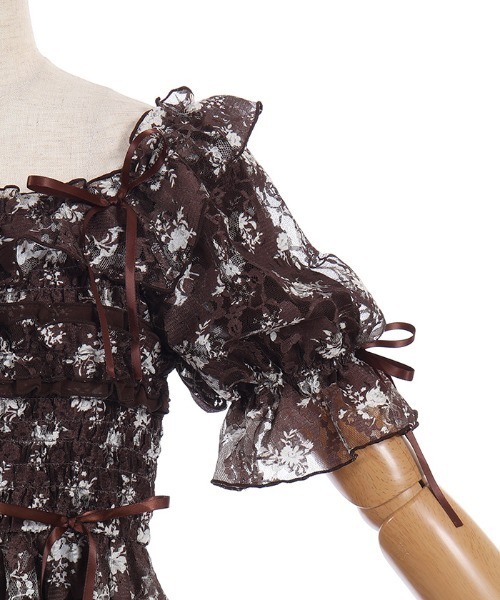 axes femme POETIQUE(アクシーズファムポエティック)の「フラワーレースギャザーワンピース(ワンピース・レディース・キナリ/ブラウン/グリーン・MEDIUM)」の4枚目の写真