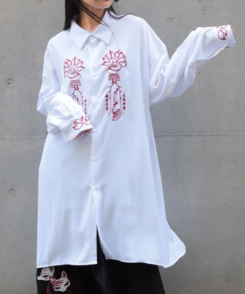 REZEN(リゼン)の「九尾狐刺繍ロングシャツ(シャツ/ブラウス・メンズ・ローズ/アイボリー/レッドパープル・LARGE/MEDIUM)」の4枚目の写真