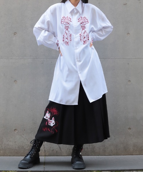 REZEN(リゼン)の「九尾狐刺繍ロングシャツ(シャツ/ブラウス・メンズ・ローズ/アイボリー/レッドパープル・LARGE/MEDIUM)」の7枚目の写真