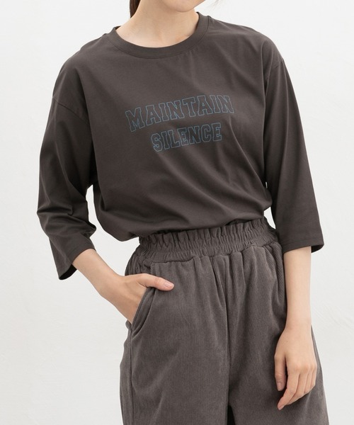 Honeys(ハニーズ)の「7分袖ロゴTシャツ(Tシャツ/カットソー・レディース・グレイッシュブルー/杢グレー/モカ/オレンジ/スミクロ・M/L)」の2枚目の写真