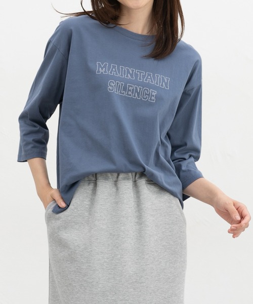 Honeys(ハニーズ)の「7分袖ロゴTシャツ(Tシャツ/カットソー・レディース・グレイッシュブルー/杢グレー/モカ/オレンジ/スミクロ・M/L)」の5枚目の写真