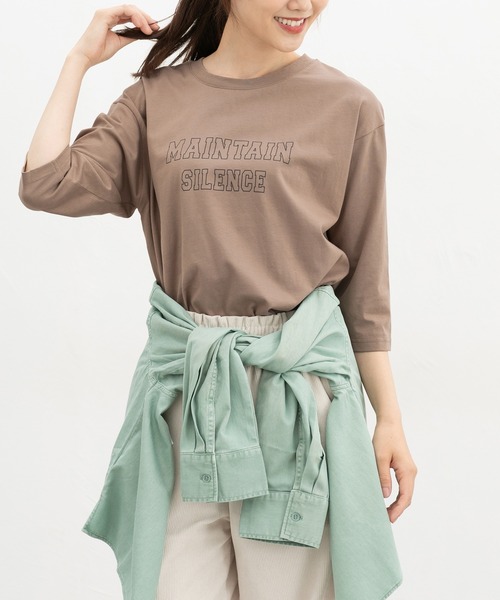 Honeys(ハニーズ)の「7分袖ロゴTシャツ(Tシャツ/カットソー・レディース・グレイッシュブルー/杢グレー/モカ/オレンジ/スミクロ・M/L)」の4枚目の写真