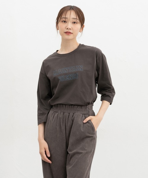 Honeys(ハニーズ)の「7分袖ロゴTシャツ(Tシャツ/カットソー・レディース・グレイッシュブルー/杢グレー/モカ/オレンジ/スミクロ・M/L)」の8枚目の写真