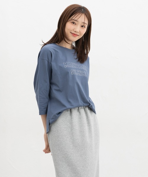 Honeys(ハニーズ)の「7分袖ロゴTシャツ(Tシャツ/カットソー・レディース・グレイッシュブルー/杢グレー/モカ/オレンジ/スミクロ・M/L)」の10枚目の写真