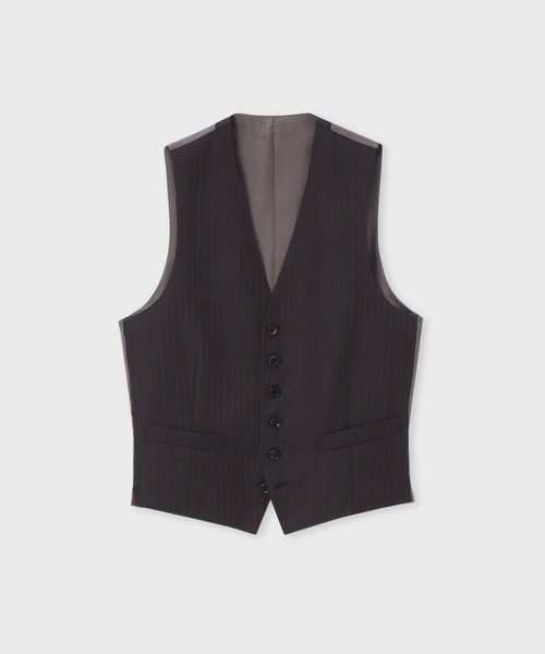 Paul Smith(ポールスミス)の「テクスチャード オルタネイトストライプ 6Bベスト / 263001 790NS(スーツベスト・メンズ・ダークグリーン/ダークブラウン・LARGE/MEDIUM)」の1枚目の写真