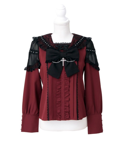 DearMyLoveWhip(ディアマイラブホイップ)の「クロススタッズレースフリルセーラーブラウス(シャツ/ブラウス・レディース・ボルドー/パープル/ブラック・6L/5L/4L)」の1枚目の写真