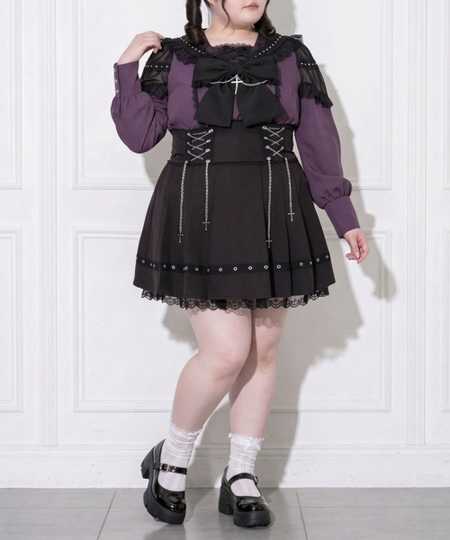 DearMyLoveWhip(ディアマイラブホイップ)の「クロススタッズレースフリルセーラーブラウス(シャツ/ブラウス・レディース・ボルドー/パープル/ブラック・6L/5L/4L)」の4枚目の写真