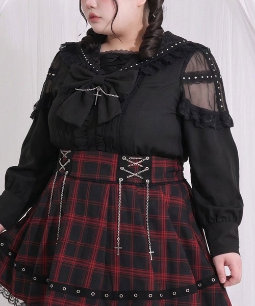 DearMyLoveWhip(ディアマイラブホイップ)の「クロススタッズレースフリルセーラーブラウス(シャツ/ブラウス・レディース・ボルドー/パープル/ブラック・6L/5L/4L)」の5枚目の写真