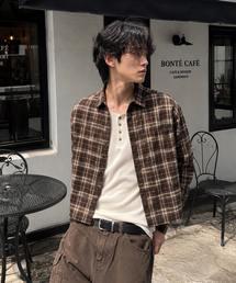 UNDEROFF（アンダーオフ）の「ブラシドチェッククロップシャツブラウン（シャツ/ブラウス）」