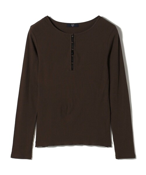 SHIPS Colors(シップス カラーズ)の「SHIPS Colors:〈手洗い可能〉シアー ドライタッチ コンビ ヘンリーネック トップス(Tシャツ/カットソー・レディース・ブラウン/ブラック/オフホワイト・ONE SIZE)」の16枚目の写真