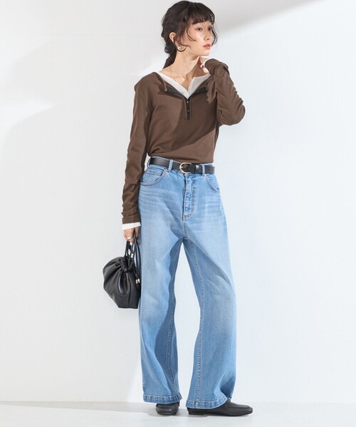 SHIPS Colors(シップス カラーズ)の「SHIPS Colors:〈手洗い可能〉シアー ドライタッチ コンビ ヘンリーネック トップス(Tシャツ/カットソー・レディース・ブラウン/ブラック/オフホワイト・ONE SIZE)」の8枚目の写真
