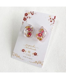 【popochi】和風 梅の花 レジン ピアス|アクセサリー 着物 浴衣 和装 成人式 卒業式 ピンク 赤 ゴールド しずく (MA)