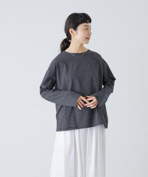 かぐれ（カグレ）の「ナローボーダーロングカットソー（Tシャツ/カットソー・レディース・ブラック/オフホワイト・FREE）」の22枚目の写真