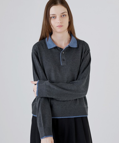 SOCCE(ソーシー)の「ルーズシルエットフェイクレイヤード長袖ニットポロシャツ(ポロシャツ・メンズ・ブラック/ダークブラウン/チャコール・XL/L/M/S)」の1枚目の写真