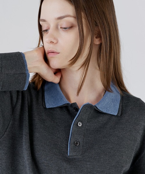 SOCCE(ソーシー)の「ルーズシルエットフェイクレイヤード長袖ニットポロシャツ(ポロシャツ・メンズ・ブラック/ダークブラウン/チャコール・XL/L/M/S)」の7枚目の写真