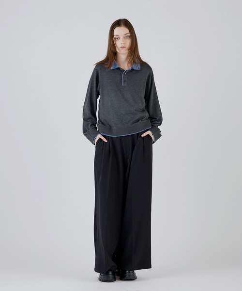 SOCCE(ソーシー)の「ルーズシルエットフェイクレイヤード長袖ニットポロシャツ(ポロシャツ・メンズ・ブラック/ダークブラウン/チャコール・XL/L/M/S)」の8枚目の写真