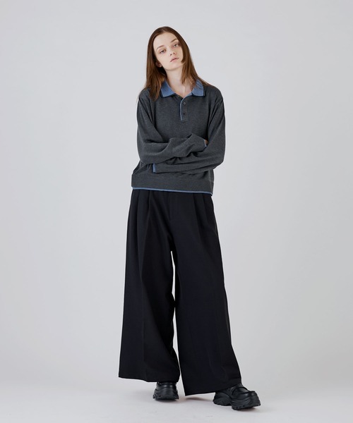 SOCCE(ソーシー)の「ルーズシルエットフェイクレイヤード長袖ニットポロシャツ(ポロシャツ・メンズ・ブラック/ダークブラウン/チャコール・XL/L/M/S)」の9枚目の写真
