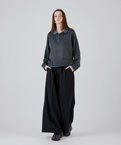 SOCCE(ソーシー)の「ルーズシルエットフェイクレイヤード長袖ニットポロシャツ(ポロシャツ・メンズ・ブラック/ダークブラウン/チャコール・XL/L/M/S)」の11枚目の写真