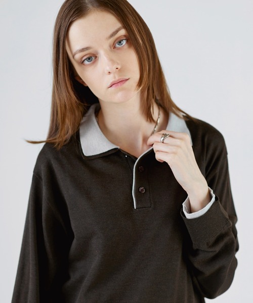 SOCCE(ソーシー)の「ルーズシルエットフェイクレイヤード長袖ニットポロシャツ(ポロシャツ・メンズ・ブラック/ダークブラウン/チャコール・XL/L/M/S)」の16枚目の写真