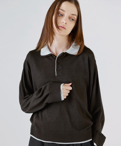 SOCCE(ソーシー)の「ルーズシルエットフェイクレイヤード長袖ニットポロシャツ(ポロシャツ・メンズ・ブラック/ダークブラウン/チャコール・XL/L/M/S)」の17枚目の写真