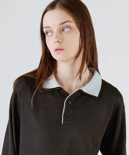 SOCCE(ソーシー)の「ルーズシルエットフェイクレイヤード長袖ニットポロシャツ(ポロシャツ・メンズ・ブラック/ダークブラウン/チャコール・XL/L/M/S)」の18枚目の写真