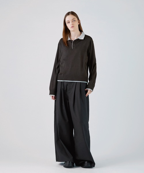 SOCCE(ソーシー)の「ルーズシルエットフェイクレイヤード長袖ニットポロシャツ(ポロシャツ・メンズ・ブラック/ダークブラウン/チャコール・XL/L/M/S)」の20枚目の写真