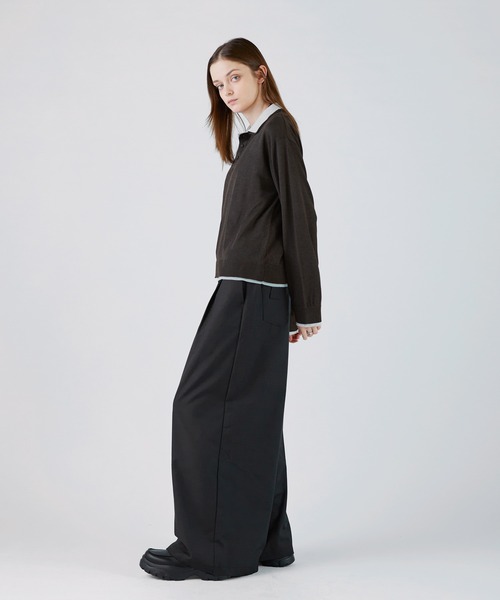 SOCCE(ソーシー)の「ルーズシルエットフェイクレイヤード長袖ニットポロシャツ(ポロシャツ・メンズ・ブラック/ダークブラウン/チャコール・XL/L/M/S)」の22枚目の写真