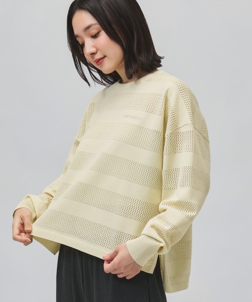 NEW BALANCE（ニューバランス）の「【別注】ニューバランス New Balance メッシュニットプルオーバー 限定コラボ（ニット/セーター・レディース・ライトベージュ/ブラック/ネイビー・XL/M/L）」の2枚目の写真