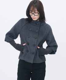 Double button layered short coat CHARCOAL