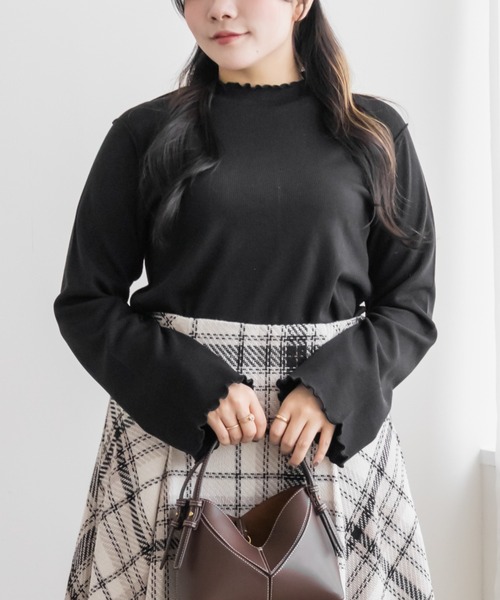 CLETTE(クレット)の「プチハイネックフレアスリーブプルオーバー(Tシャツ/カットソー・レディース・その他/アイボリー/ブラック・3L/4L/LL)」の2枚目の写真