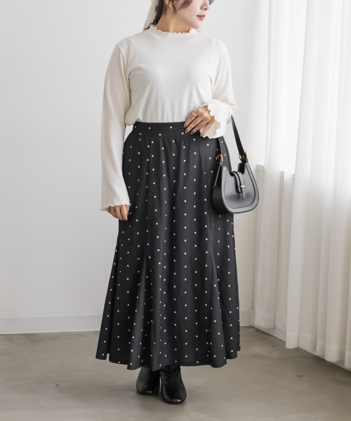 CLETTE(クレット)の「プチハイネックフレアスリーブプルオーバー(Tシャツ/カットソー・レディース・その他/アイボリー/ブラック・3L/4L/LL)」の5枚目の写真
