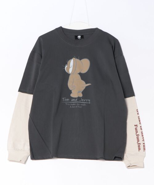 公式】トムとジェリー 加工風プリント袖レイヤードロンT（Tシャツ
