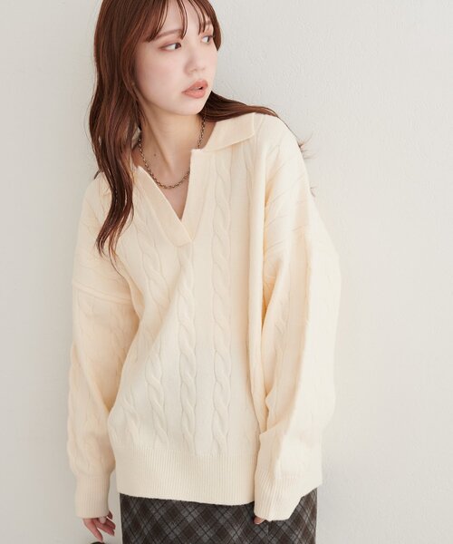 natural couture(ナチュラルクチュール)の「ケーブルニットスキッパー(ニット/セーター・レディース・チャコールグレー/ブラウン/アイボリー/モカ・FREE)」の10枚目の写真