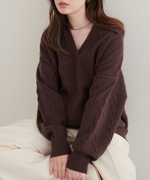 natural couture(ナチュラルクチュール)の「ケーブルニットスキッパー(ニット/セーター・レディース・チャコールグレー/ブラウン/アイボリー/モカ・FREE)」の20枚目の写真
