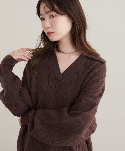 natural couture(ナチュラルクチュール)の「ケーブルニットスキッパー(ニット/セーター・レディース・チャコールグレー/ブラウン/アイボリー/モカ・FREE)」の19枚目の写真