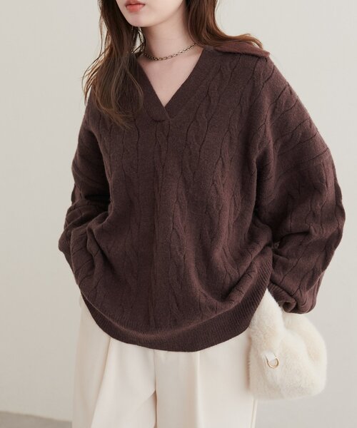 natural couture(ナチュラルクチュール)の「ケーブルニットスキッパー(ニット/セーター・レディース・チャコールグレー/ブラウン/アイボリー/モカ・FREE)」の18枚目の写真