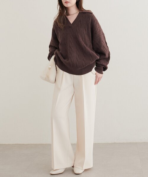 natural couture(ナチュラルクチュール)の「ケーブルニットスキッパー(ニット/セーター・レディース・チャコールグレー/ブラウン/アイボリー/モカ・FREE)」の17枚目の写真