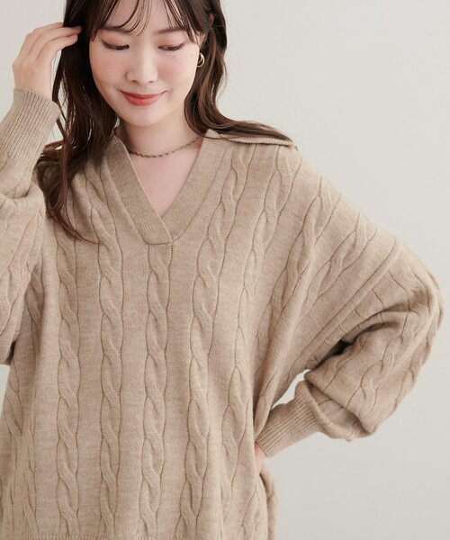 natural couture(ナチュラルクチュール)の「ケーブルニットスキッパー(ニット/セーター・レディース・チャコールグレー/ブラウン/アイボリー/モカ・FREE)」の16枚目の写真
