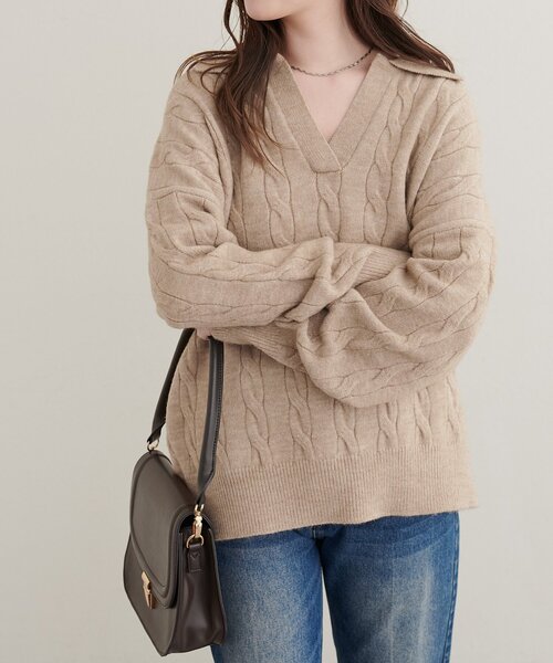 natural couture(ナチュラルクチュール)の「ケーブルニットスキッパー(ニット/セーター・レディース・チャコールグレー/ブラウン/アイボリー/モカ・FREE)」の14枚目の写真