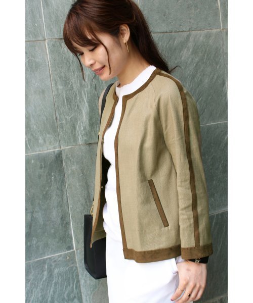 FIGARO Paris（フィガロパリ）の「リネンキャンバス ノーカラージャケット◆（ノーカラージャケット・レディース・アイボリー/カーキ・36/38）」の2枚目の写真