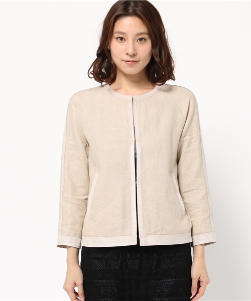 FIGARO Paris（フィガロパリ）の「リネンキャンバス ノーカラージャケット◆（ノーカラージャケット・レディース・アイボリー/カーキ・36/38）」の3枚目の写真