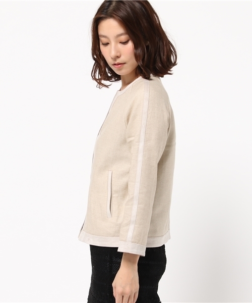 FIGARO Paris（フィガロパリ）の「リネンキャンバス ノーカラージャケット◆（ノーカラージャケット・レディース・アイボリー/カーキ・36/38）」の4枚目の写真