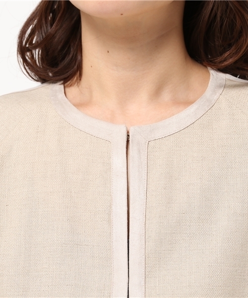 FIGARO Paris（フィガロパリ）の「リネンキャンバス ノーカラージャケット◆（ノーカラージャケット・レディース・アイボリー/カーキ・36/38）」の6枚目の写真