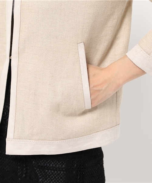 FIGARO Paris（フィガロパリ）の「リネンキャンバス ノーカラージャケット◆（ノーカラージャケット・レディース・アイボリー/カーキ・36/38）」の8枚目の写真