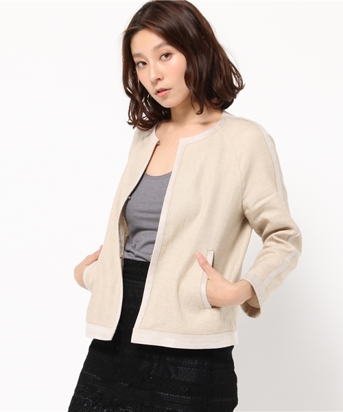 FIGARO Paris（フィガロパリ）の「リネンキャンバス ノーカラージャケット◆（ノーカラージャケット・レディース・アイボリー/カーキ・36/38）」の12枚目の写真