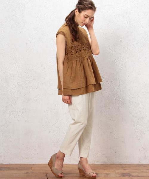 green label relaxing(グリーンレーベルリラクシング)の「CB C ヨウリュウ モチーフレース N/SL ブラウス◆(シャツ/ブラウス・レディース・オフホワイト/ブラウン/ネイビー・FREE)」の10枚目の写真