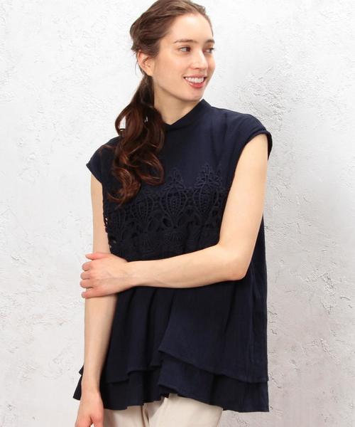 green label relaxing(グリーンレーベルリラクシング)の「CB C ヨウリュウ モチーフレース N/SL ブラウス◆(シャツ/ブラウス・レディース・オフホワイト/ブラウン/ネイビー・FREE)」の7枚目の写真