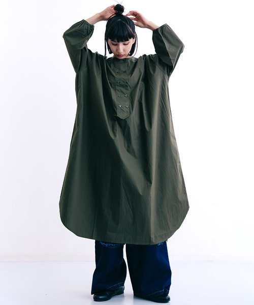 MERLOT（メルロー）の「ダブルボタンパフスリーブシャツワンピース7143（シャツワンピース・レディース・ブラック/カーキ・FREE）」の13枚目の写真