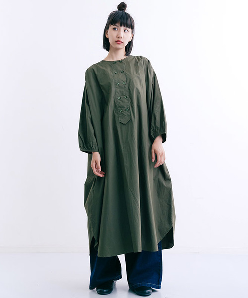 MERLOT（メルロー）の「ダブルボタンパフスリーブシャツワンピース7143（シャツワンピース・レディース・ブラック/カーキ・FREE）」の14枚目の写真